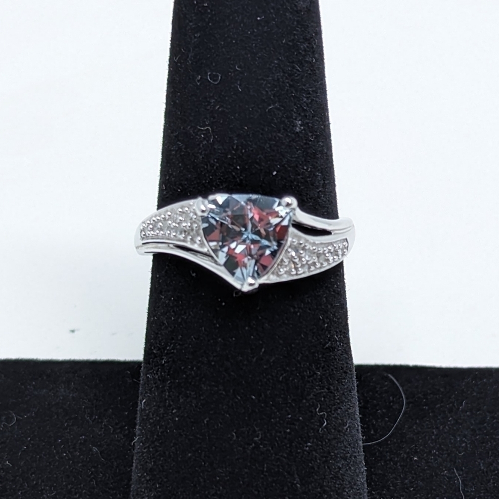NEW 14k Solid White Gold Trillion Aquamarine Diamond Accent Ring 2.79g Size 7